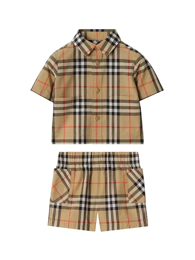 Burberry Baby Boy's Check Short-Sleeve Shirt & Shorts Set - Sand 9 Months
