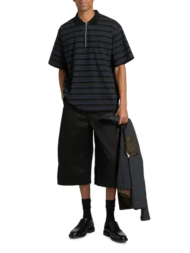 Sacai Men's Striped Polo Shirt - Black Navy - Size Large | Thumbnail 2