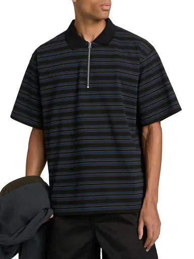 Sacai Men's Striped Polo Shirt - Black Navy - Size Large | Thumbnail 3