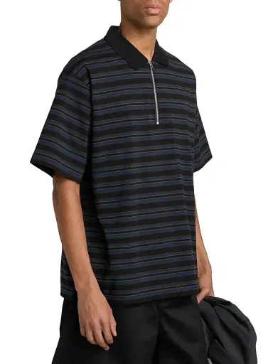 Sacai Men's Striped Polo Shirt - Black Navy - Size Large | Thumbnail 4
