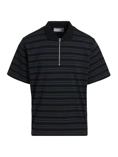 Sacai Men's Striped Polo Shirt - Black Navy - Size Large | Thumbnail 1