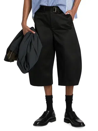 Sacai Men's Cotton Chino Barrel-Leg Shorts - Black - Size XL | Thumbnail 3 Sacai Men's Cotton Chino Barrel-Leg Shorts - Black - Size XL | Thumbnail 3