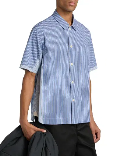 Sacai Men's Striped Cotton Poplin Short-Sleeve Shirt - Blue Stripe - Size XL | Thumbnail 4