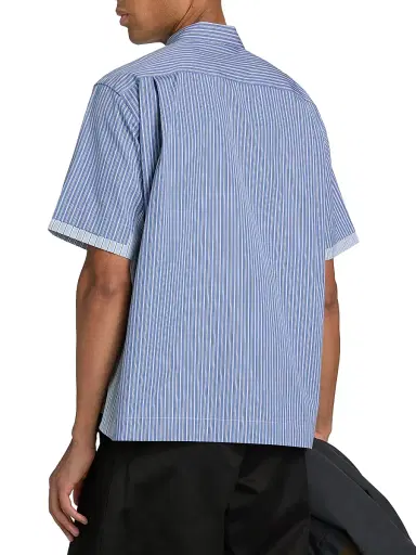 Sacai Men's Striped Cotton Poplin Short-Sleeve Shirt - Blue Stripe - Size XL | Thumbnail 5