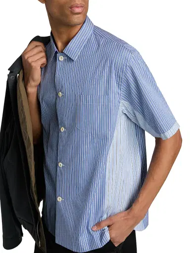 Sacai Men's Striped Cotton Poplin Short-Sleeve Shirt - Blue Stripe - Size XL | Thumbnail 6