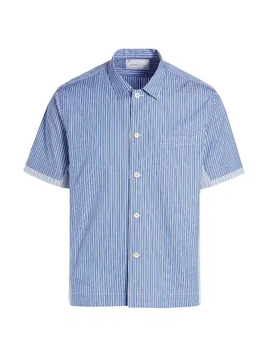 Sacai Men's Striped Cotton Poplin Short-Sleeve Shirt - Blue Stripe - Size XL | Thumbnail 1