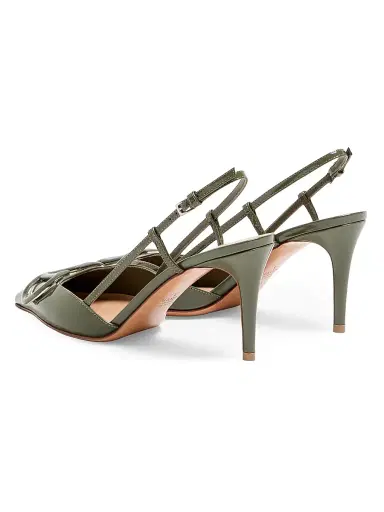 Valentino Garavani Women's VLogo Signature 80MM Patent Leather Slingback Pumps - Military Green - Size 5.5 | Thumbnail 3