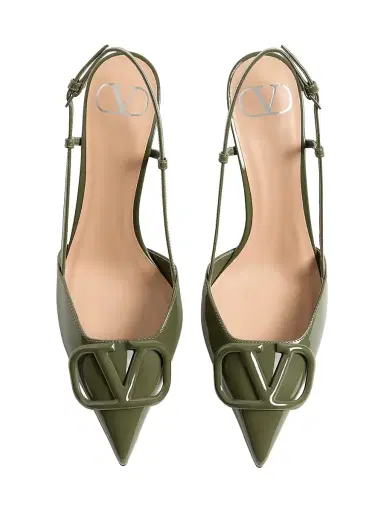 Valentino Garavani Women's VLogo Signature 80MM Patent Leather Slingback Pumps - Military Green - Size 5.5 | Thumbnail 4
