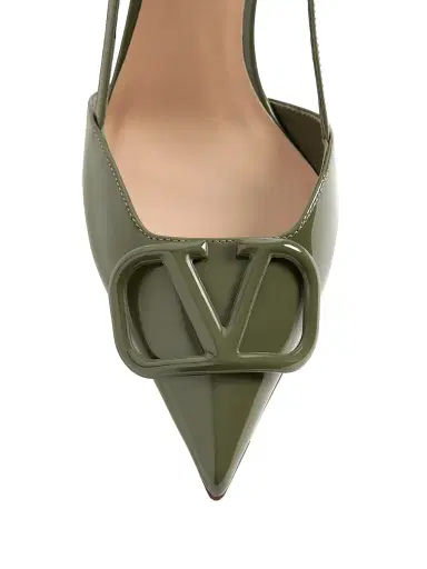 Valentino Garavani Women's VLogo Signature 80MM Patent Leather Slingback Pumps - Military Green - Size 5.5 | Thumbnail 5