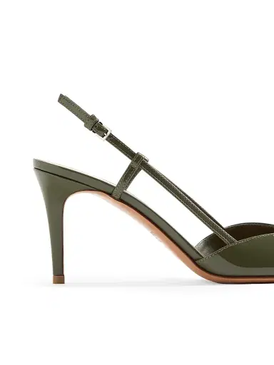 Valentino Garavani Women's VLogo Signature 80MM Patent Leather Slingback Pumps - Military Green - Size 5.5 | Thumbnail 6