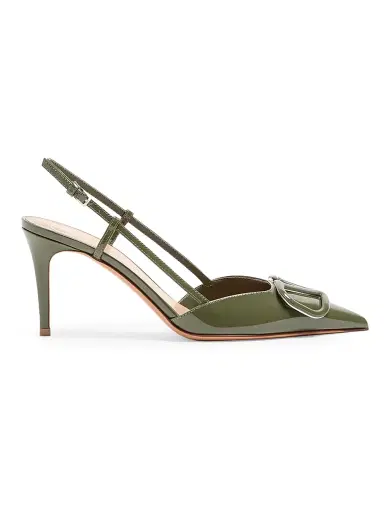 Valentino Garavani Women's VLogo Signature 80MM Patent Leather Slingback Pumps - Military Green - Size 5.5 | Thumbnail 1