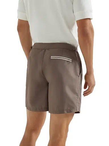 Brunello Cucinelli Men's Nylon Swim Shorts with Tabbed Waistband and Piping - Hazelnut - Size Large | Thumbnail 2 Brunello Cucinelli Men's Nylon Swim Shorts with Tabbed Waistband and Piping - Hazelnut - Size Large | Thumbnail 2