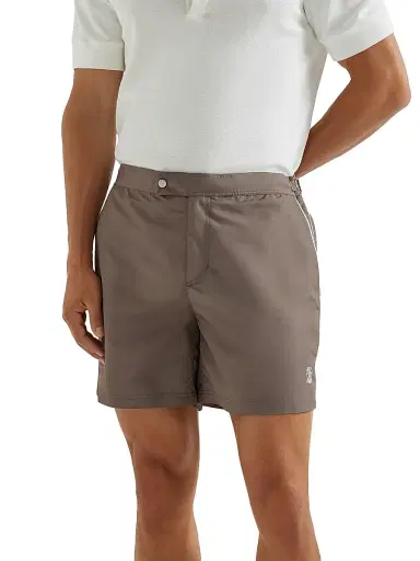 Brunello Cucinelli Men's Nylon Swim Shorts with Tabbed Waistband and Piping - Hazelnut - Size Large | Thumbnail 3 Brunello Cucinelli Men's Nylon Swim Shorts with Tabbed Waistband and Piping - Hazelnut - Size Large | Thumbnail 3