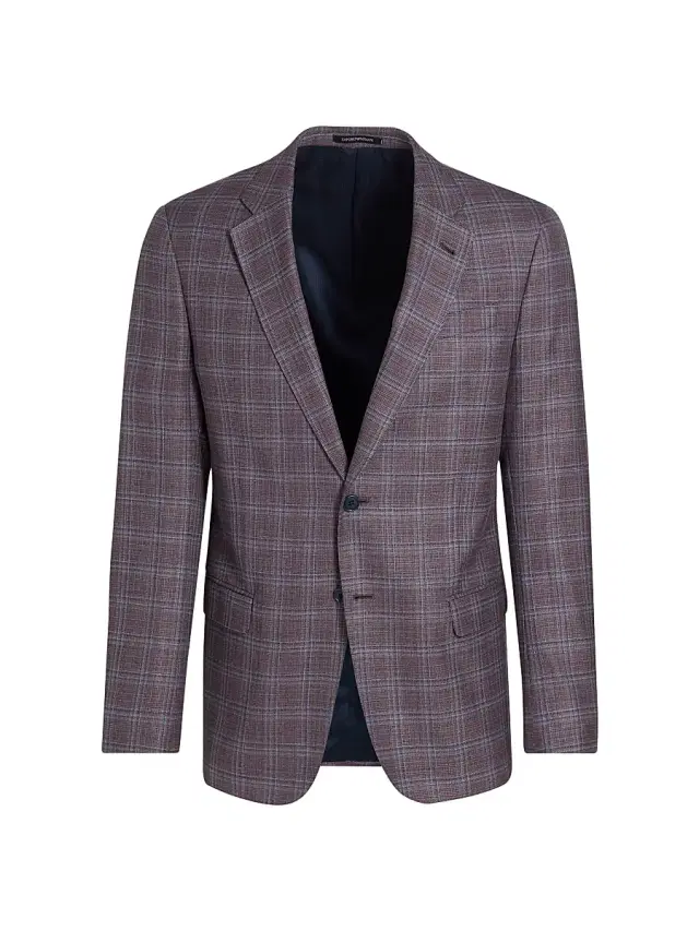 Emporio Armani Men's Plaid Virgin Wool Sport Jacket - Plum