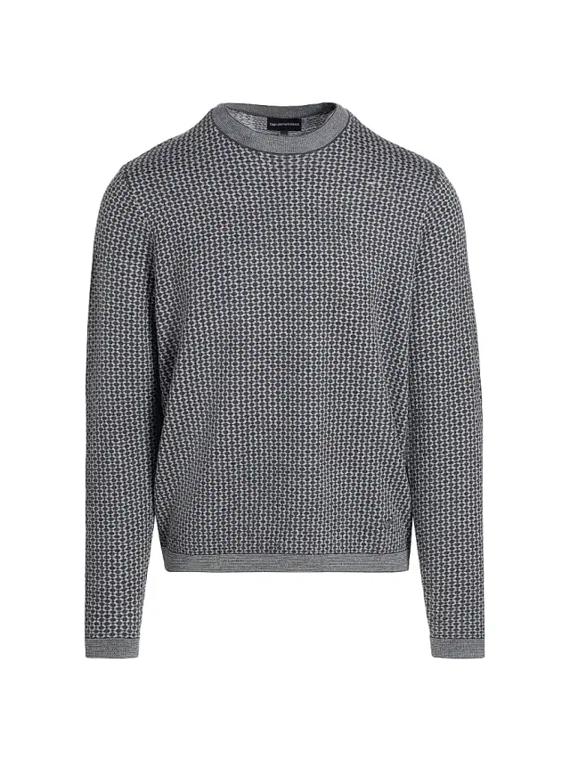 Men's Geometric Wool Crewneck Sweater - Grey