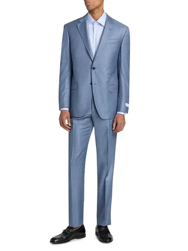 Emporio Armani Men's Shark Skin Wool Single-Breasted Suit - Medium Blue - Size 50 | Thumbnail 3 Emporio Armani Men's Shark Skin Wool Single-Breasted Suit - Medium Blue - Size 50 | Thumbnail 3