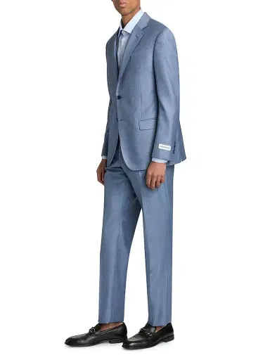Emporio Armani Men's Shark Skin Wool Single-Breasted Suit - Medium Blue - Size 50 | Thumbnail 4 Emporio Armani Men's Shark Skin Wool Single-Breasted Suit - Medium Blue - Size 50 | Thumbnail 4