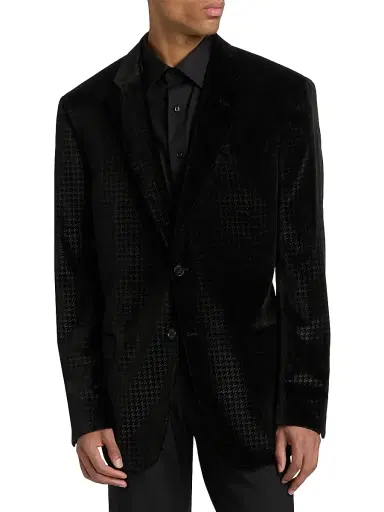 Emporio Armani Men's Houndstooth Velvet Sport Jacket - Black | Thumbnail 3