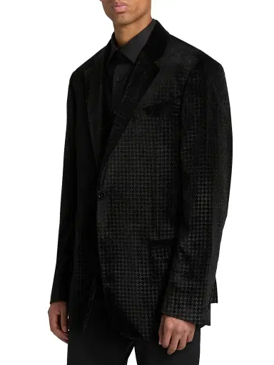 Emporio Armani Men's Houndstooth Velvet Sport Jacket - Black | Thumbnail 4