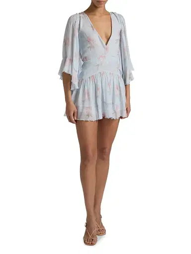 LoveShackFancy Women's Auralie V-Neck Floral Minidress - Blue Roan - Size 10 | Thumbnail 2 LoveShackFancy Women's Auralie V-Neck Floral Minidress - Blue Roan - Size 10 | Thumbnail 2