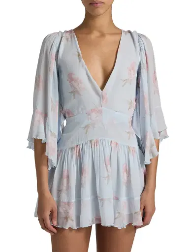 LoveShackFancy Women's Auralie V-Neck Floral Minidress - Blue Roan - Size 10 | Thumbnail 3 LoveShackFancy Women's Auralie V-Neck Floral Minidress - Blue Roan - Size 10 | Thumbnail 3