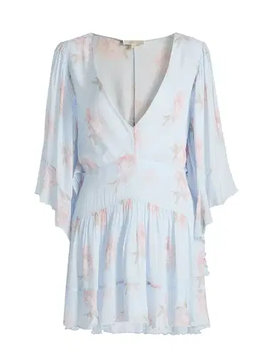 LoveShackFancy Women's Auralie V-Neck Floral Minidress - Blue Roan - Size 10 | Thumbnail 1 LoveShackFancy Women's Auralie V-Neck Floral Minidress - Blue Roan - Size 10 | Thumbnail 1