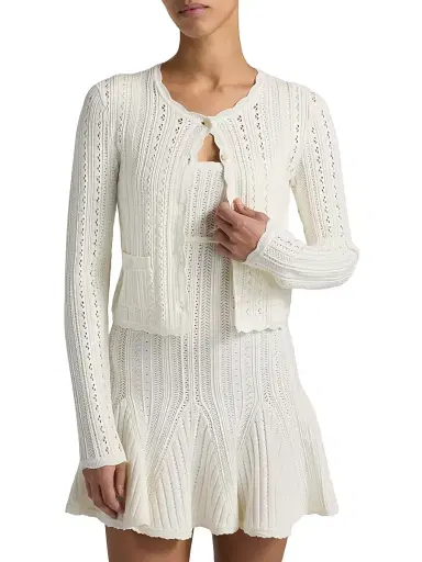 LoveShackFancy Women's Peridot Scalloped Trim Cardigan - White Tea - Size Large | Thumbnail 3 LoveShackFancy Women's Peridot Scalloped Trim Cardigan - White Tea - Size Large | Thumbnail 3