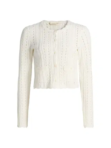 LoveShackFancy Women's Peridot Scalloped Trim Cardigan - White Tea - Size Large | Thumbnail 1 LoveShackFancy Women's Peridot Scalloped Trim Cardigan - White Tea - Size Large | Thumbnail 1