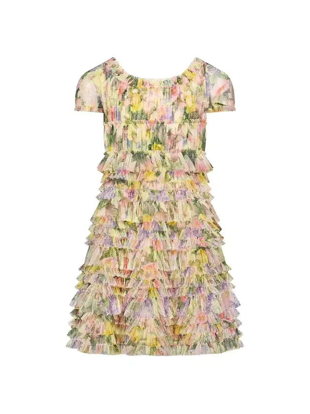Mac Duggal Little Girl's & Girl's Floral Mesh Ruffle Dress - Yellow Multi