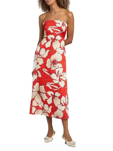 Ramy Brook Women's Kamilla Floral Satin Strapless Midi-Dress - Crimson Floral | Thumbnail 2