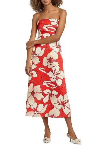 Ramy Brook Women's Kamilla Floral Satin Strapless Midi-Dress - Crimson Floral | Thumbnail 3