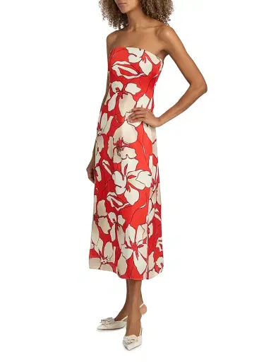 Ramy Brook Women's Kamilla Floral Satin Strapless Midi-Dress - Crimson Floral | Thumbnail 4