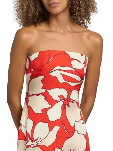 Ramy Brook Women's Kamilla Floral Satin Strapless Midi-Dress - Crimson Floral | Thumbnail 6