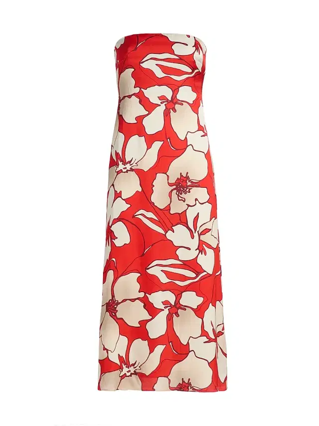 Ramy Brook Women's Kamilla Floral Satin Strapless Midi-Dress - Crimson Floral