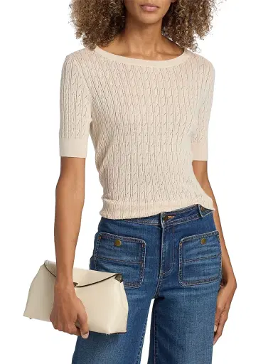 Ramy Brook Women's Elliott Silk-Cashmere Pointelle Sweater - Sandstone | Thumbnail 3