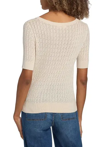 Ramy Brook Women's Elliott Silk-Cashmere Pointelle Sweater - Sandstone | Thumbnail 5