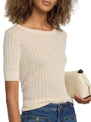 Ramy Brook Women's Elliott Silk-Cashmere Pointelle Sweater - Sandstone | Thumbnail 6