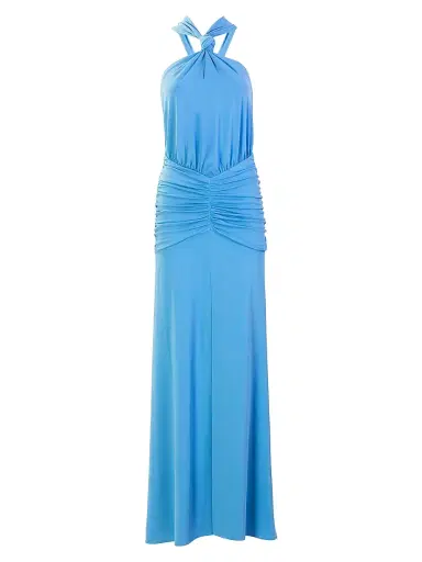 Silvia Tcherassi Women's Jedda Ruched Jersey Halter Gown - Powder Blue | Thumbnail 1 Silvia Tcherassi Women's Jedda Ruched Jersey Halter Gown - Powder Blue | Thumbnail 1