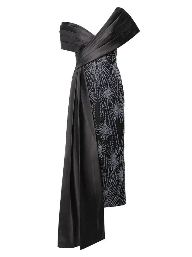 Theia Women's Kelly Beaded Column Midi-Dress - Black Silver