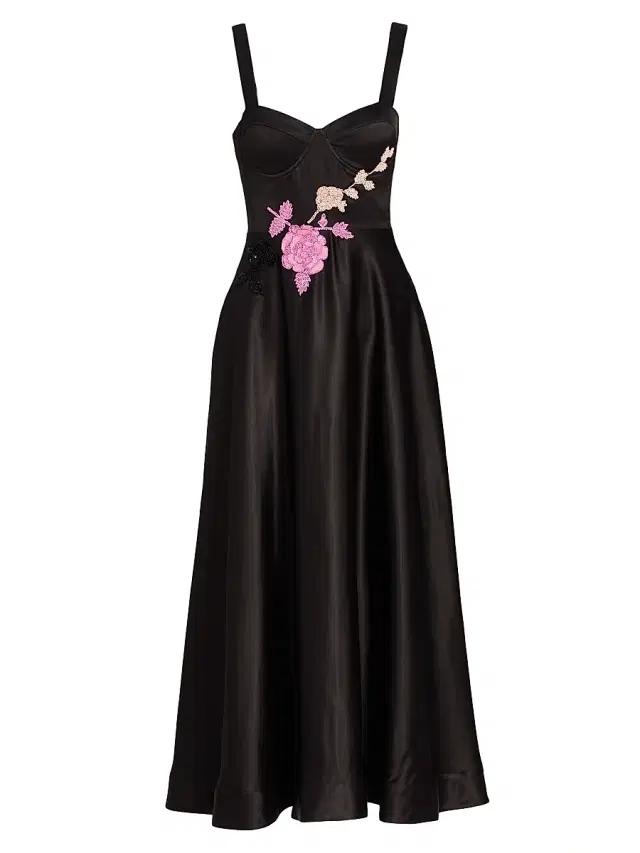 As It May Women's Satin Embroidered Floral Cocktail Dress