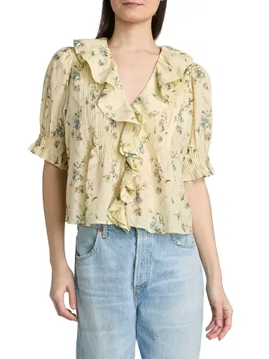 DÔEN Women's Henri Floral Ruffle Top - Sunshine Prairie Rose - Size XS | Thumbnail 3 DÔEN Women's Henri Floral Ruffle Top - Sunshine Prairie Rose - Size XS | Thumbnail 3