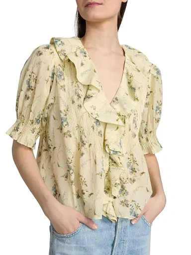 DÔEN Women's Henri Floral Ruffle Top - Sunshine Prairie Rose - Size XS | Thumbnail 6 DÔEN Women's Henri Floral Ruffle Top - Sunshine Prairie Rose - Size XS | Thumbnail 6