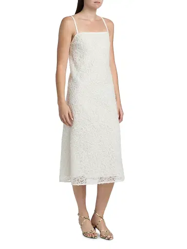 Proenza Schouler Women's Virginie Fringe Embroidered Midi-Dress - Off White - Size 4 | Thumbnail 4