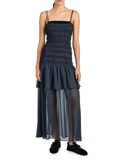 Proenza Schouler Women's Michal Melange Gerogette Smocked Maxi Dress - Dark Navy - Size Large | Thumbnail 2