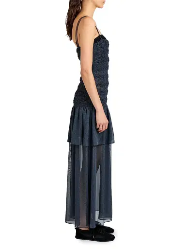 Proenza Schouler Women's Michal Melange Gerogette Smocked Maxi Dress - Dark Navy - Size Large | Thumbnail 3