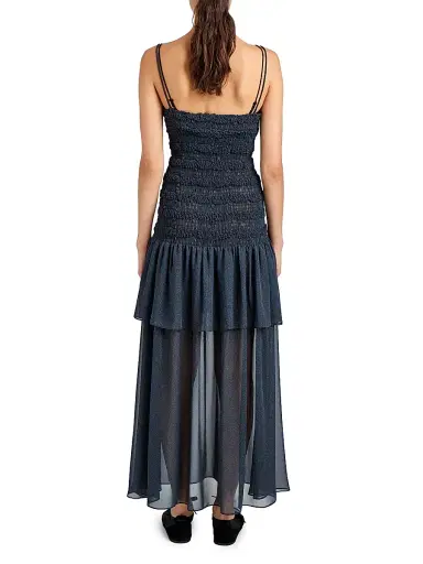 Proenza Schouler Women's Michal Melange Gerogette Smocked Maxi Dress - Dark Navy - Size Large | Thumbnail 4