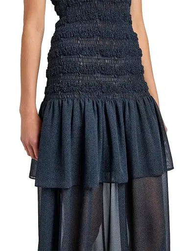 Proenza Schouler Women's Michal Melange Gerogette Smocked Maxi Dress - Dark Navy - Size Large | Thumbnail 5