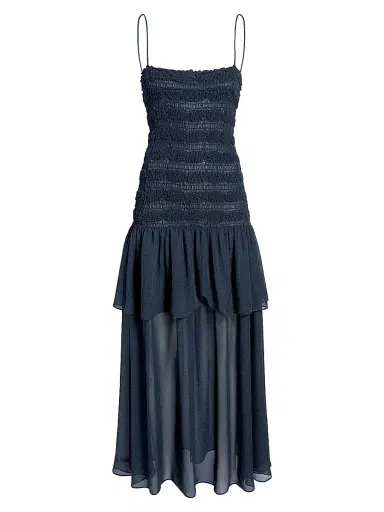 Proenza Schouler Women's Michal Melange Gerogette Smocked Maxi Dress - Dark Navy - Size Large | Thumbnail 1