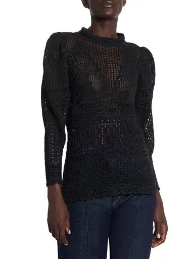 Isabel Marant Women's Dahara Crochet-Lace Top - Black | Thumbnail 3