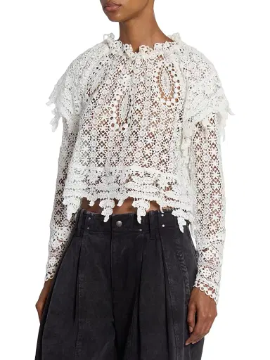 Isabel Marant Women's Hyliana Lace Cotton Top - White | Thumbnail 4 Isabel Marant Women's Hyliana Lace Cotton Top - White | Thumbnail 4